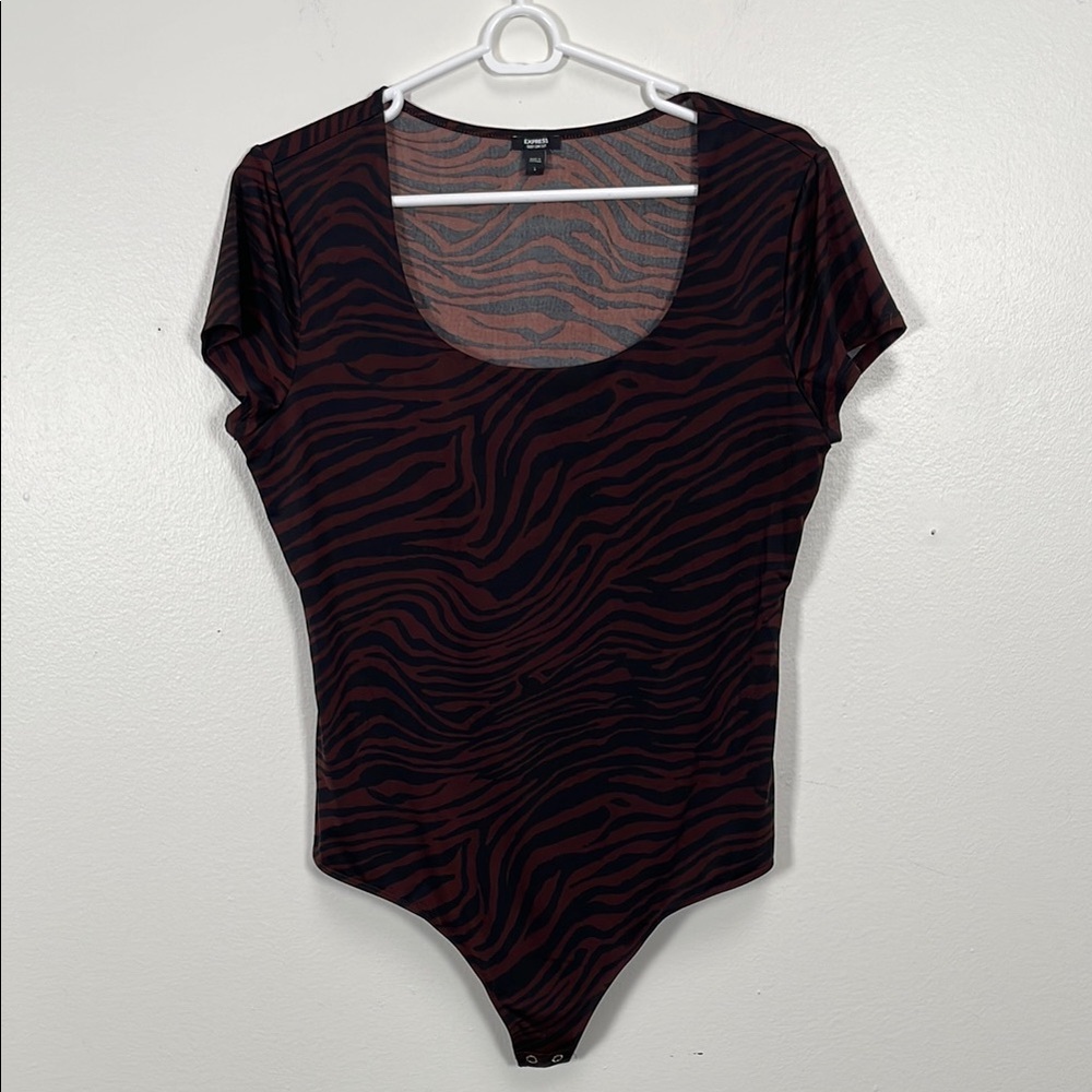 Express Women's Black and Brown Zebra Print Bodysuit
